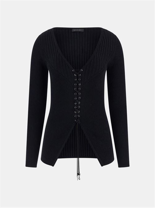 SELENE LS LACE-UP CARDI SWTR GUESS | W4YR03Z2V62/JBLK