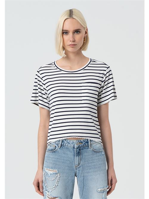 STRIPED CROPPED T-SHIRT CREAMBLUE FRACOMINA | FR25ST3046J479G1/A52