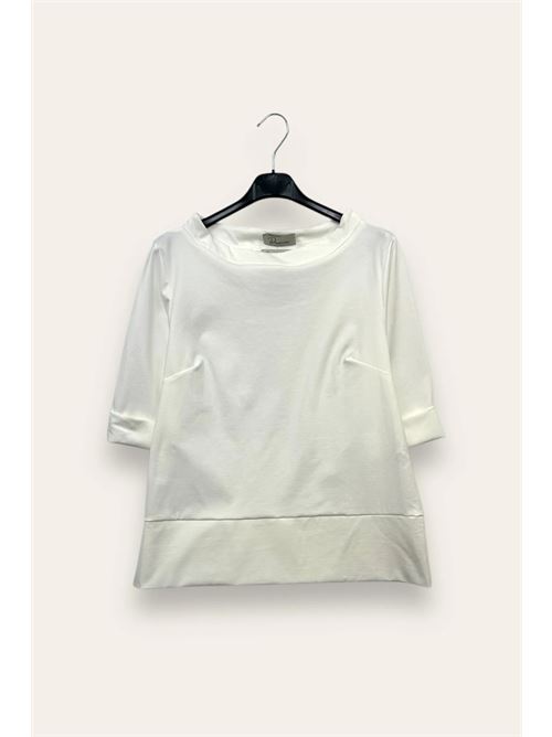 Blusa girocollo punto milano, spacchi ai lati LOVEme | CH-10844/Bianco
