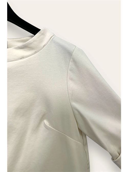 Blusa girocollo punto milano, spacchi ai lati LOVEme | CH-10844/Bianco