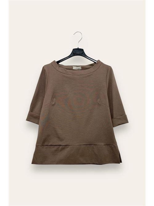 Blusa girocollo punto milano, spacchi ai lati LOVEme | CH-10844/Fango