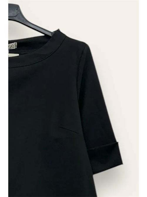 Blusa girocollo punto milano, spacchi ai lati LOVEme | CH-10844/Nero