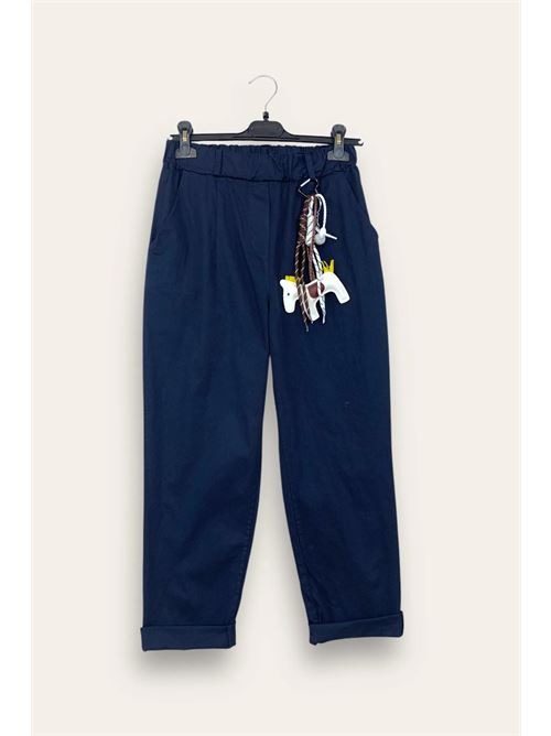Pantalone baggy con elastico in vita e portachiavi LOVEme | CH-12819/Blu