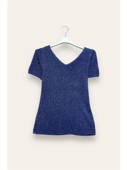 Maglia manica corta scollo a V, misto lurex LOVEme | DP-12147/Blu