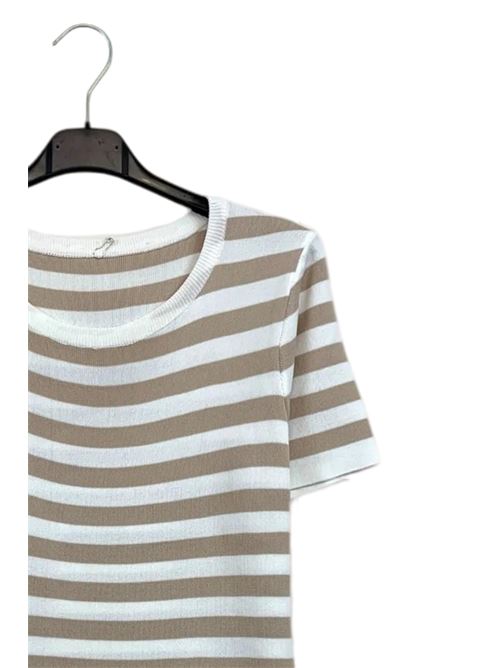 Maglietta manica corta rigata in viscosa LOVEme | OL-11428/Beige