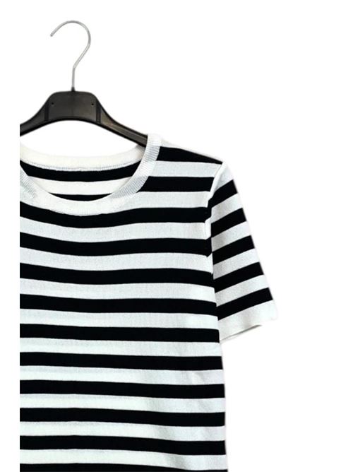 Maglietta manica corta rigata in viscosa LOVEme | OL-11428/Bianco
