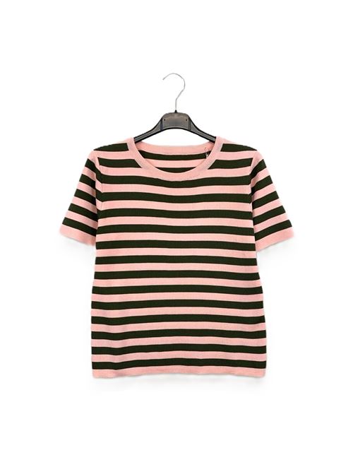 Maglietta manica corta rigata in viscosa LOVEme | OL-11428/Salmone