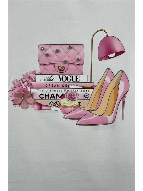 T-shirt con stampa borsa, libri, lampada e tacco LOVEme | TI-11532/Bianco