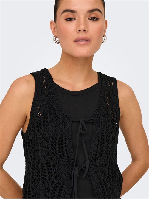ONLLIZZY LIFE SL CROCHET TIE VEST KNT ONLY | 15343882/Black