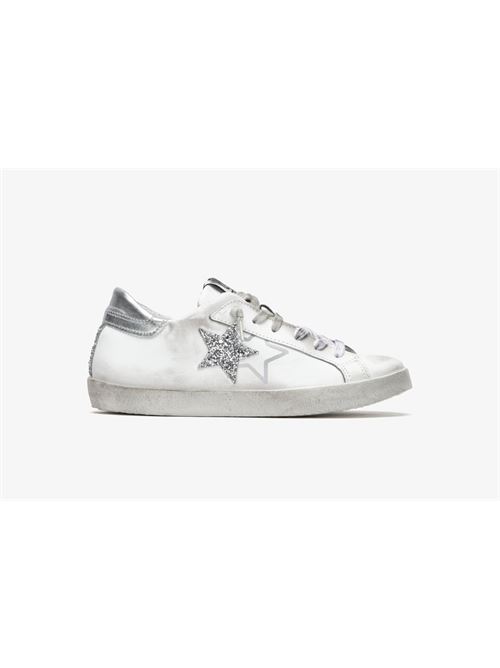 SNEAKERS ONE STAR PELLE BIANCA-DETTAGLI GLITTER ARGENTO 2STAR | 2SD4205/064