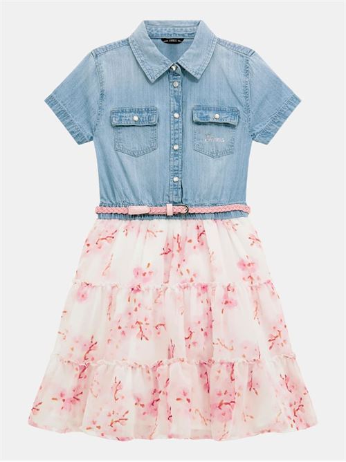 MIXED FABRIC SS DRESS W/BELT GUESS | J4RK27D58Z0/LBCE
