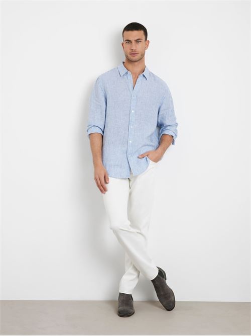 LS NAUTICAL STRIPE LINEN SHIRT GUESS | M3GH29WFA00/F73J
