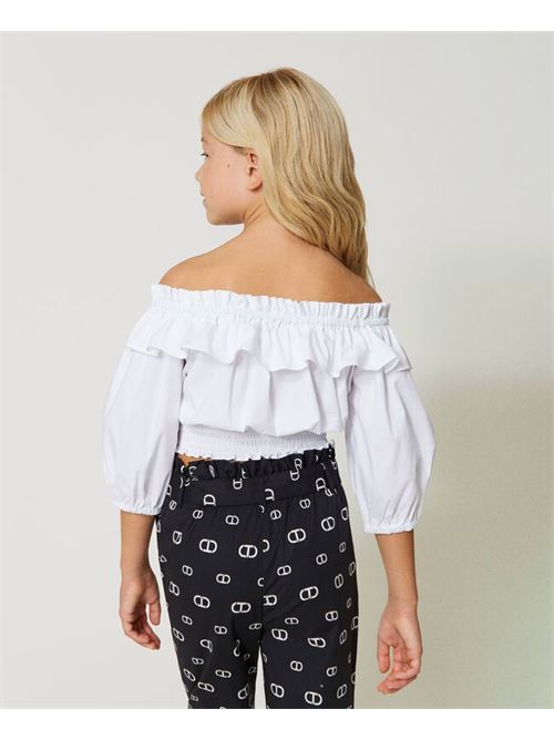 BLUSA IN POPELINE CON VOLANT E MANICA 3/4 TWINSET | 231GJ2040/0366